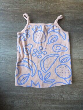 Hanna Andersson Kids Organic Cotton Fruit Print Orange and Blue Tank Top size 4T